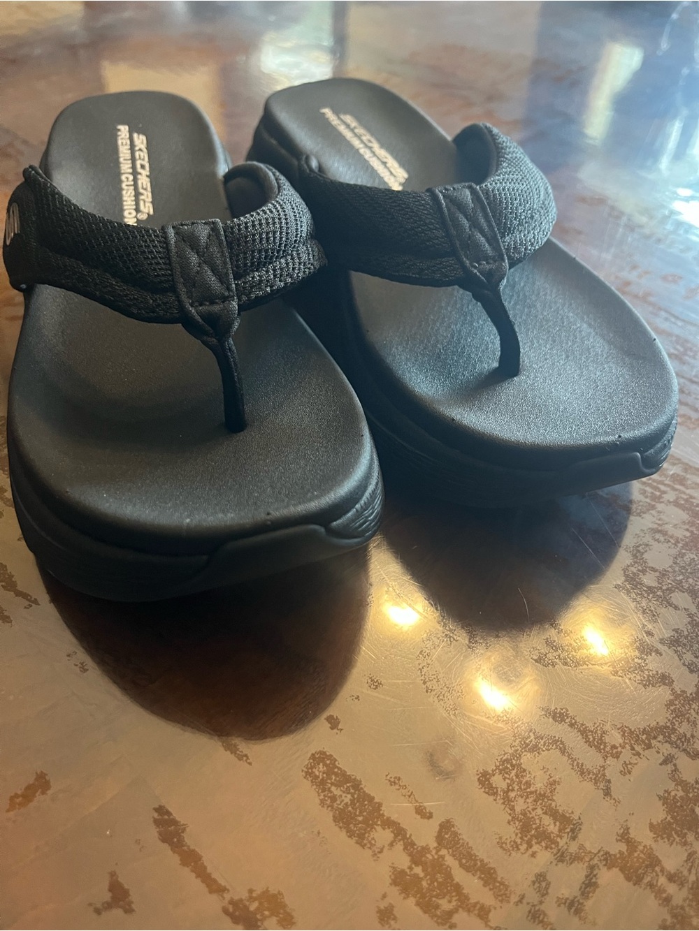 New, never worn Skechers Black Cushioned Thong Sandals